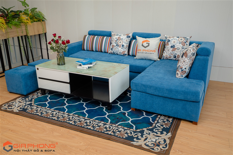 Sofa Nỉ Tay Vuông Gối Hoa SF04081