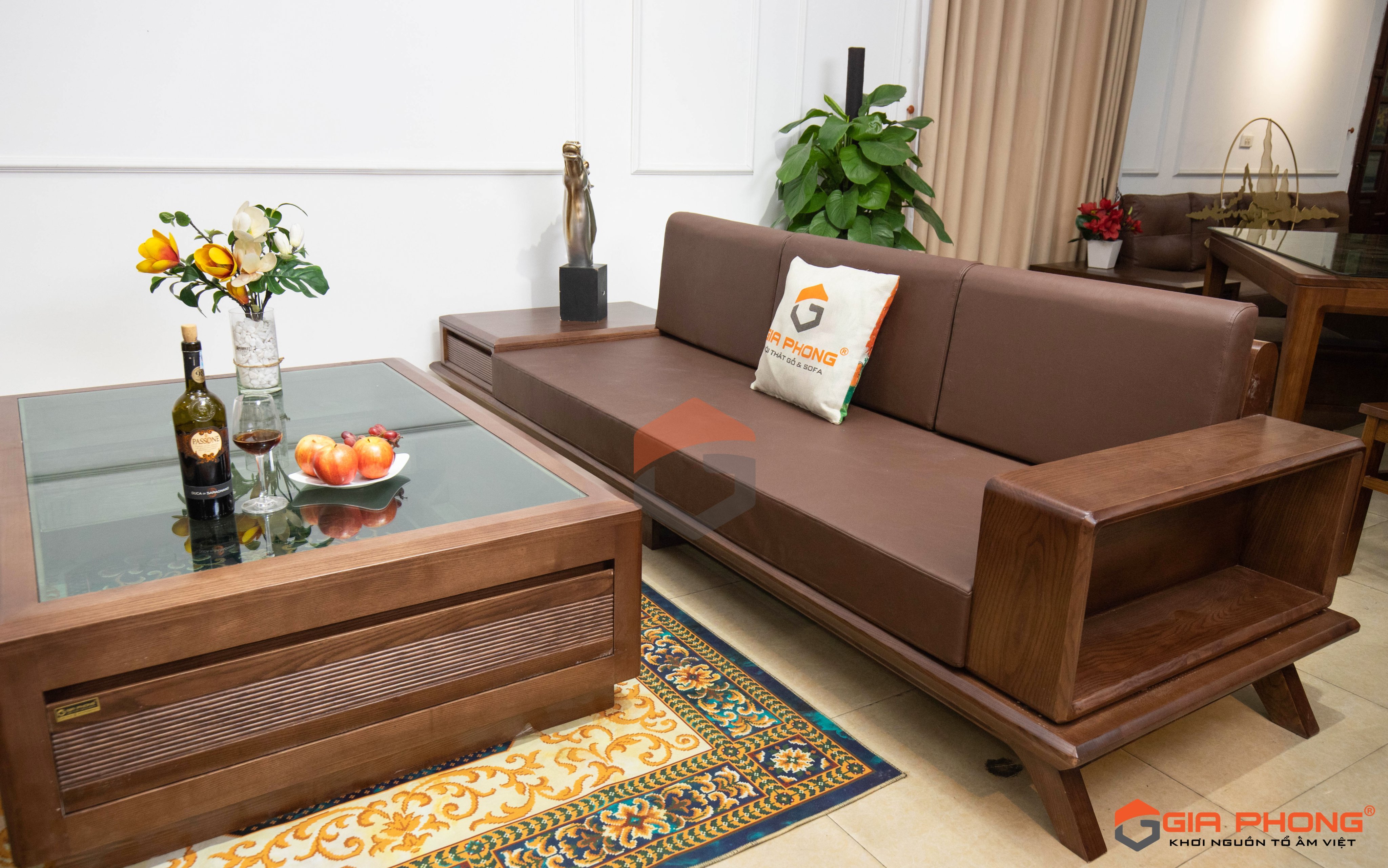 Sofa gỗ sồi PMOC chân xìa đối BK004 - CXD