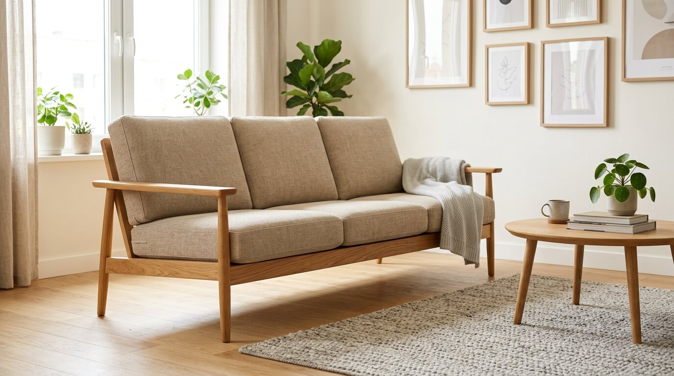 Khám phá mẫu sofa văng gỗ sồi nhỏ gọn với thiết kế chân côn thanh thoát, "phù phép" cho phòng khách chung cư diện tích khiêm tốn trở nên rộng rãi, thoáng đãng bất ngờ