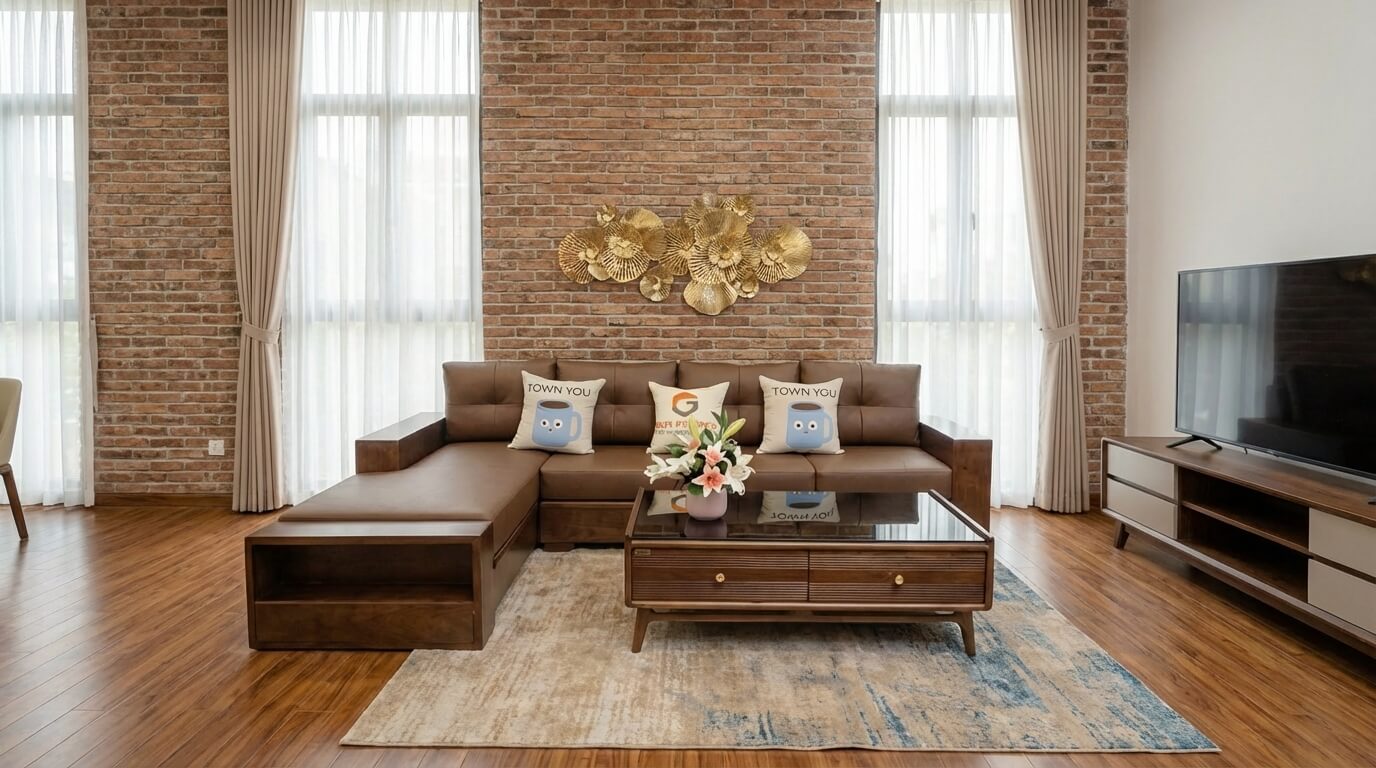 Nâng tầm bản sắc riêng với bộ sofa góc L gỗ sồi hiện đại tối ưu hóa mọi góc chết cho phòng khách chung cư cao cấp