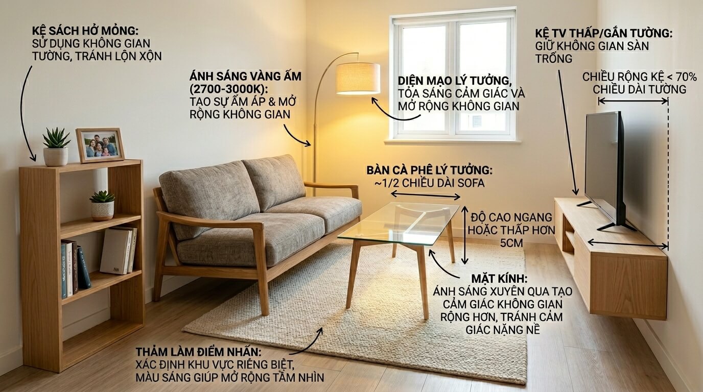Nghệ thuật bố trí sofa gỗ cho phòng khách nhỏ