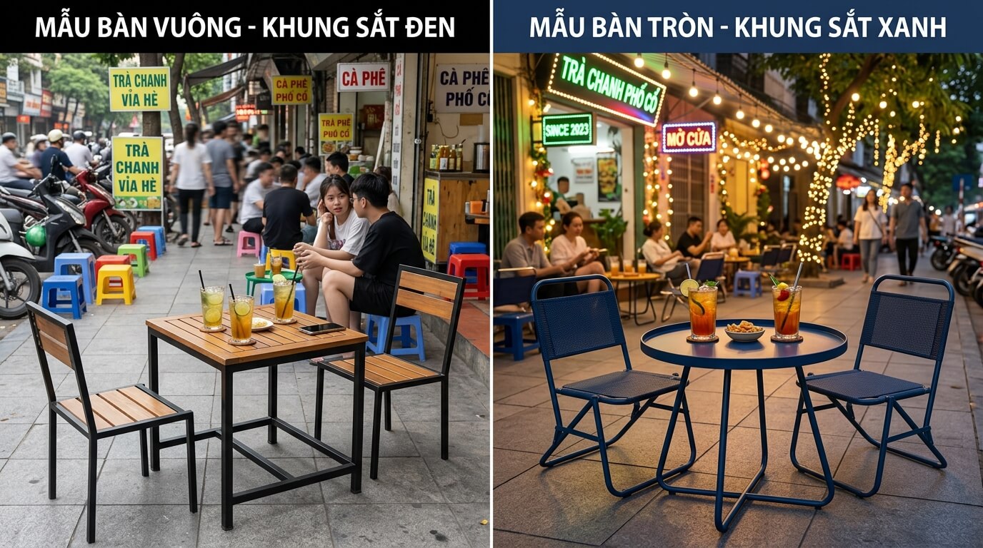 Bàn trà chanh sắt sơn tĩnh điện có khả năng chịu lực tốt, chống gỉ và phù hợp với mô hình quán vỉa hè