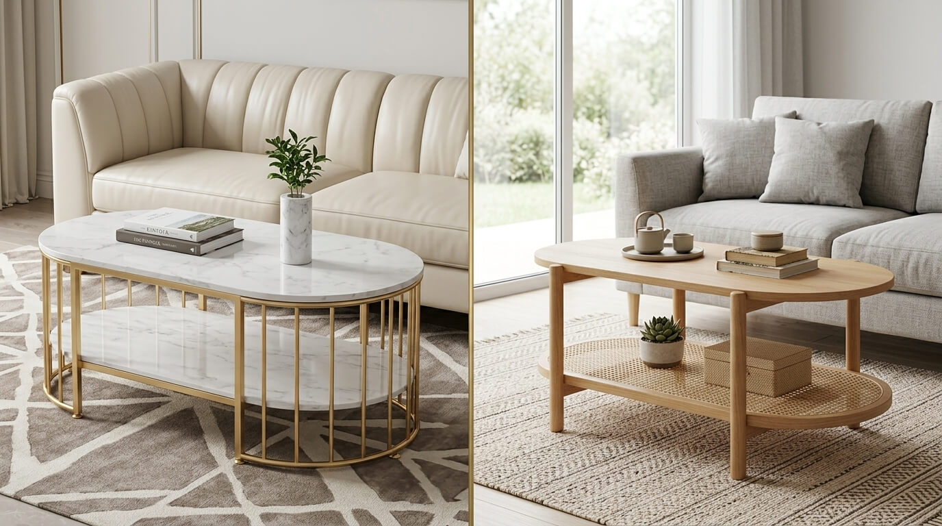 Gợi ý kết hợp bàn trà 2 tầng cùng sofa và thảm trải sàn giúp tạo không gian phòng khách hài hòa, phù hợp với cả phong cách hiện đại sang trọng lẫn phong cách tối giản, gần gũi