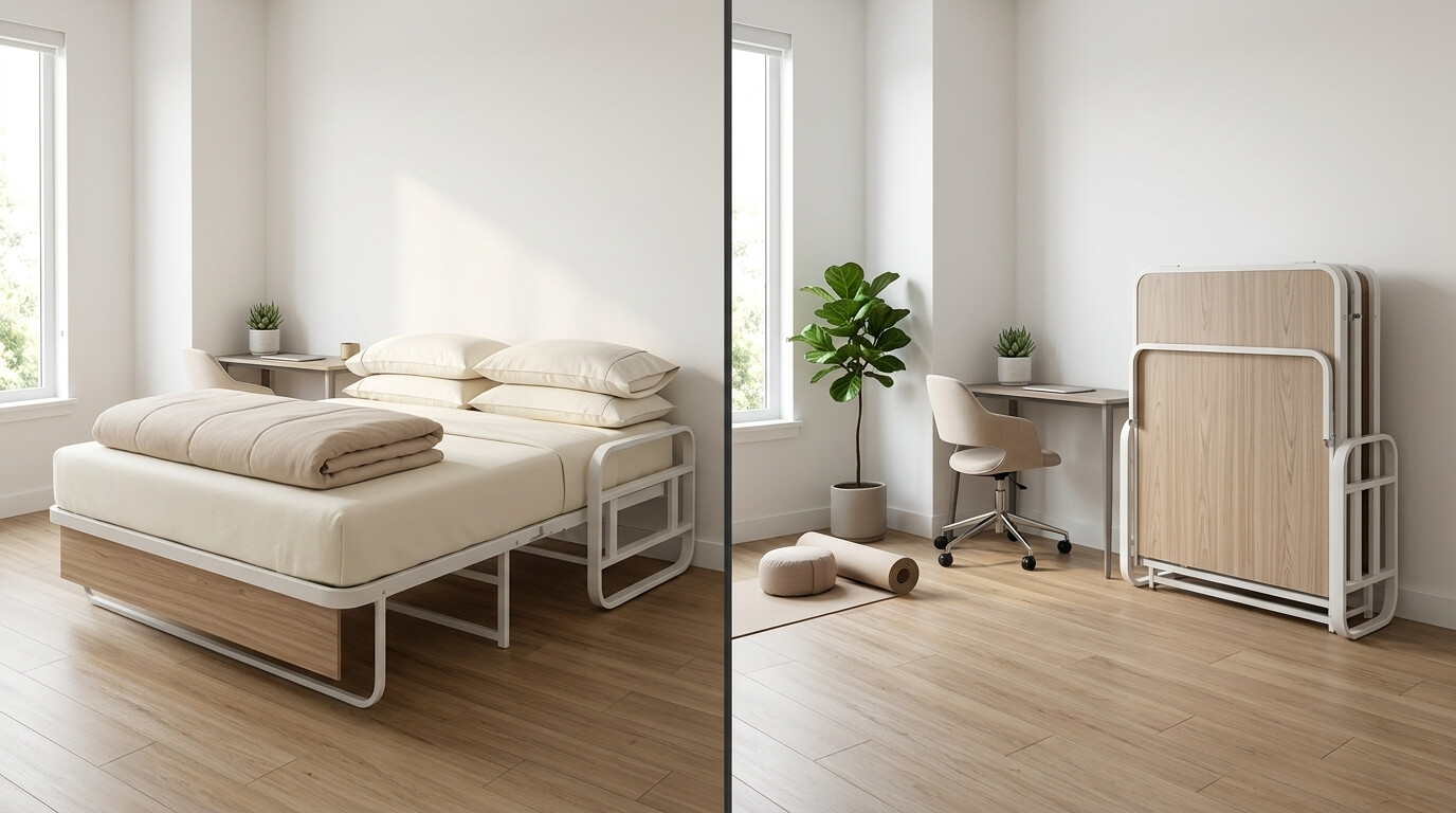 Giường gấp thông minh 1m2 dạng gấp độc lập giúp tiết kiệm diện tích cho phòng ngủ nhỏ
