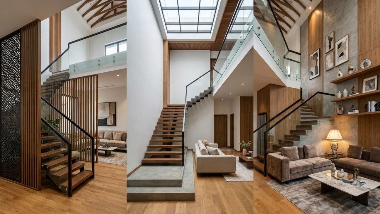 Các giải pháp trang trí cầu thang bằng lam gỗ, giếng trời và decor nội thất.