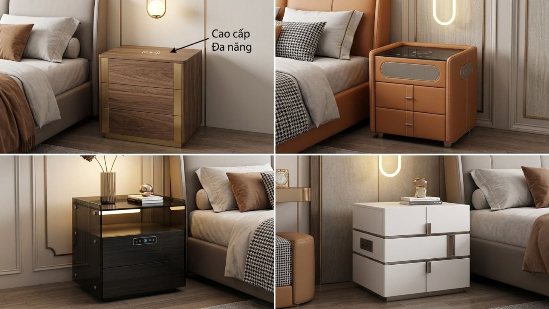 4 mẫu tủ đầu giường cao cấp kết hợp vật liệu sang trọng với nhiều tiện ích công nghệ hiện đại