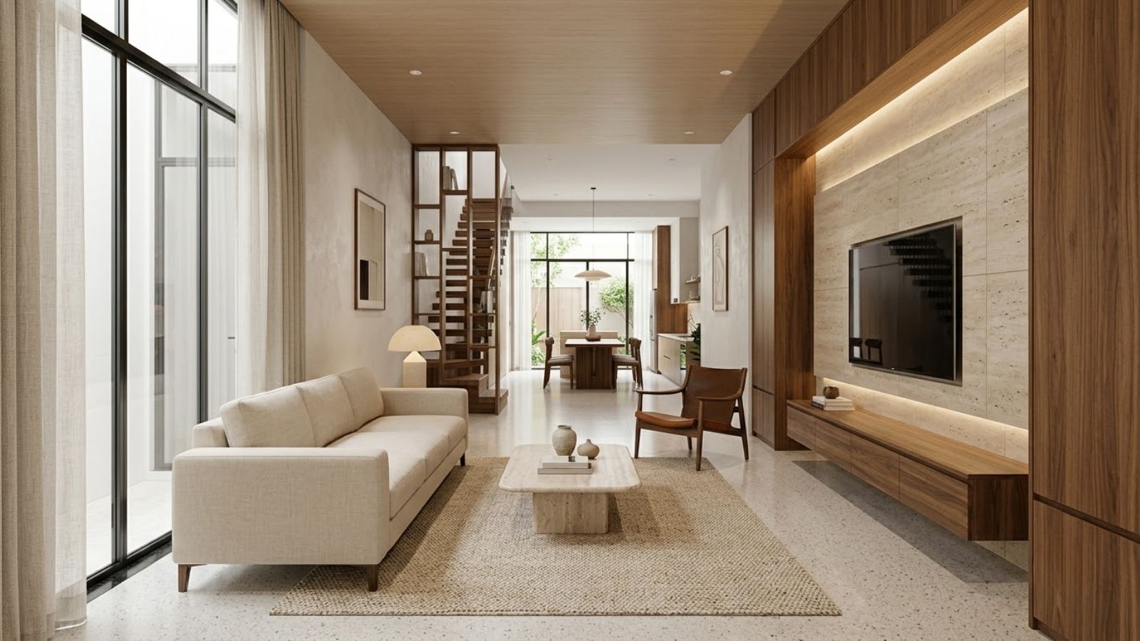 Nội thất phòng khách nhà ống đẹp, thoáng và tiện nghi