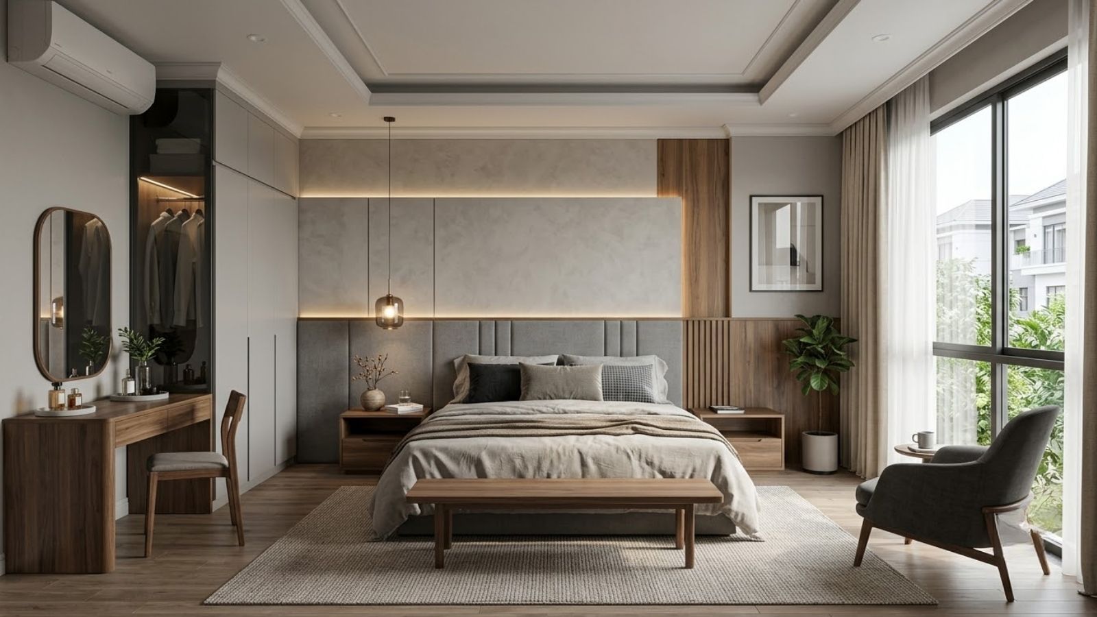 Thiết kế phòng ngủ có phòng thay đồ hiện đại và tiện nghi