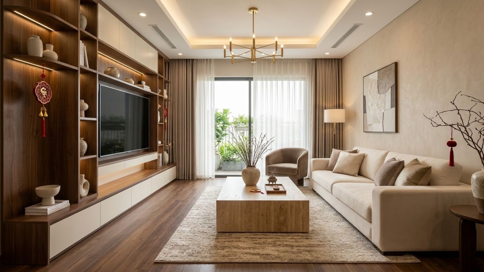 Phối màu đồ treo trang trí Tết theo quy tắc 60-30-10