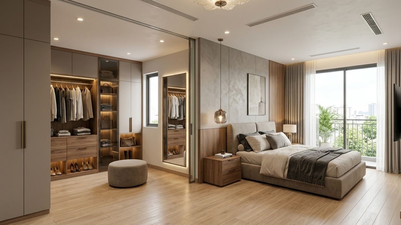 Vật liệu bền và chống ẩm cho phòng thay đồ trong phòng ngủ