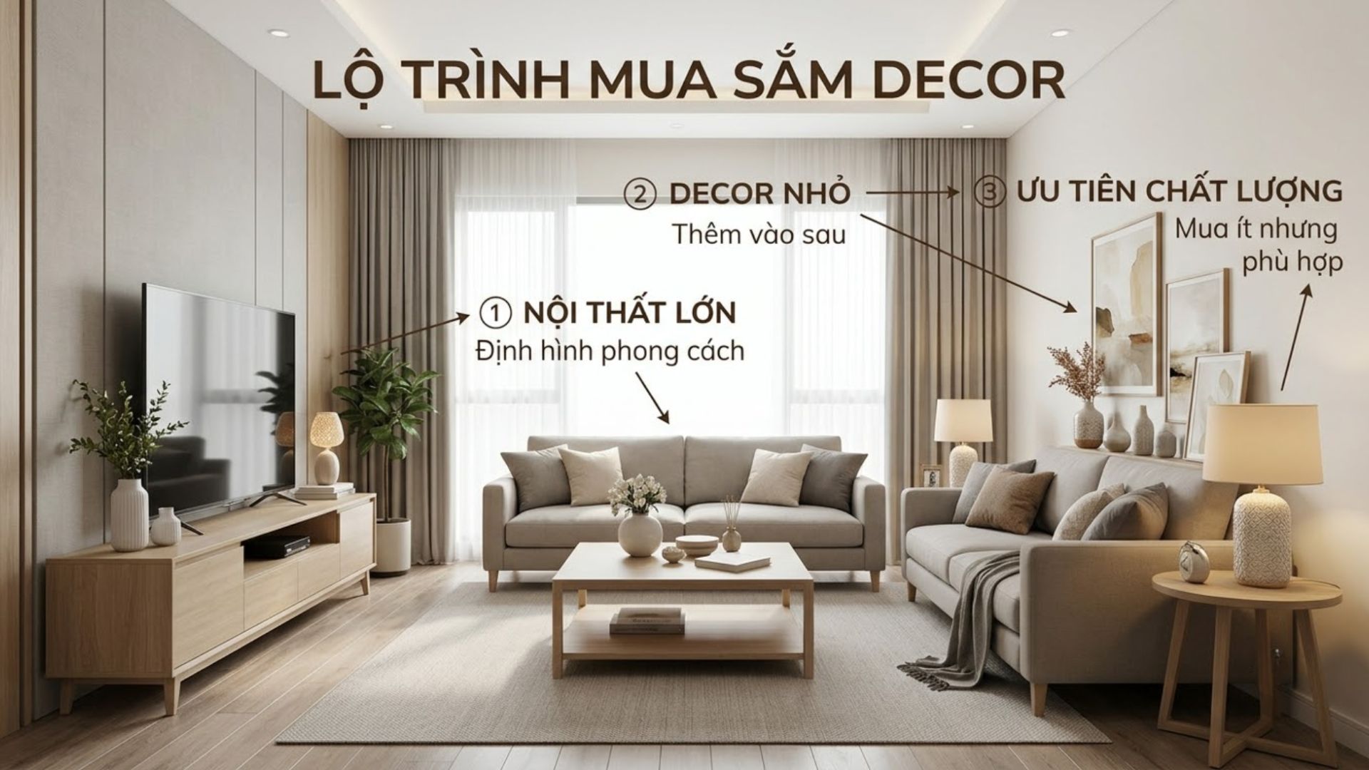 Lộ trình lựa chọn nội thất và đồ decor phòng khách theo thứ tự ưu tiên