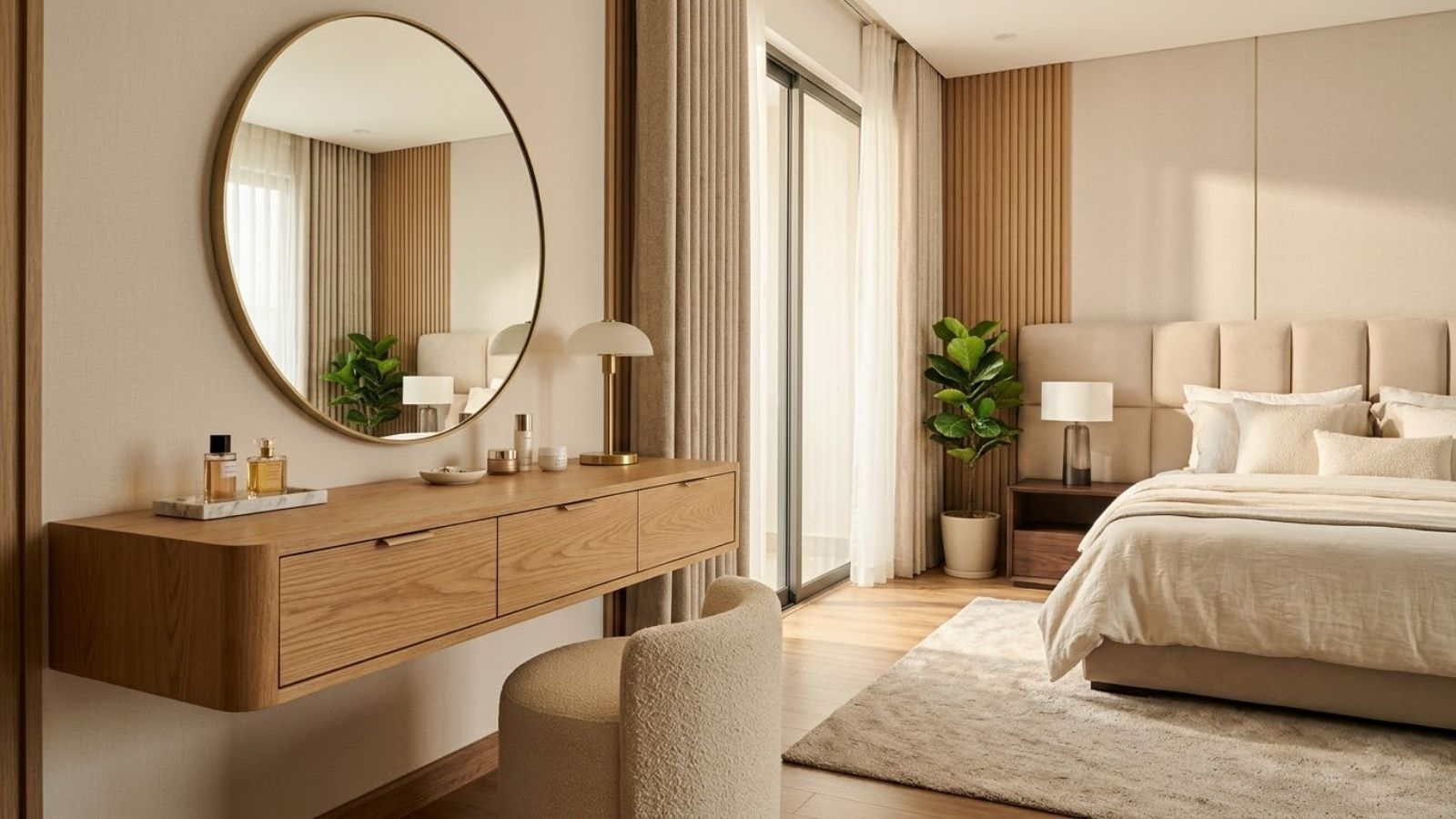 Bàn gỗ trang điểm màu gỗ sồi