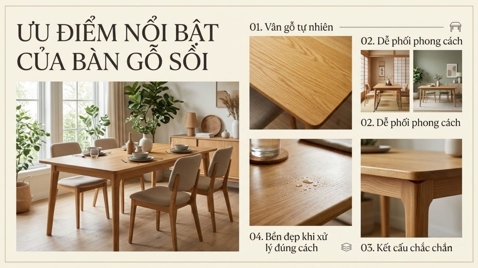 Ưu điểm của bàn gỗ sồi