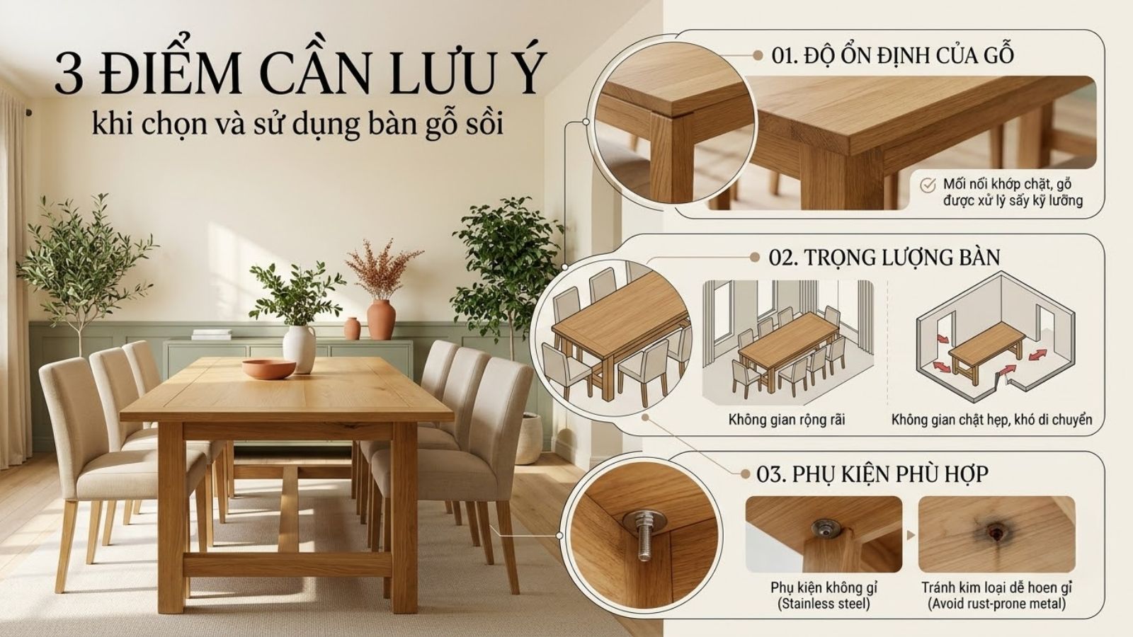 Những điểm cần lưu ý khi dùng bàn gỗ sồi