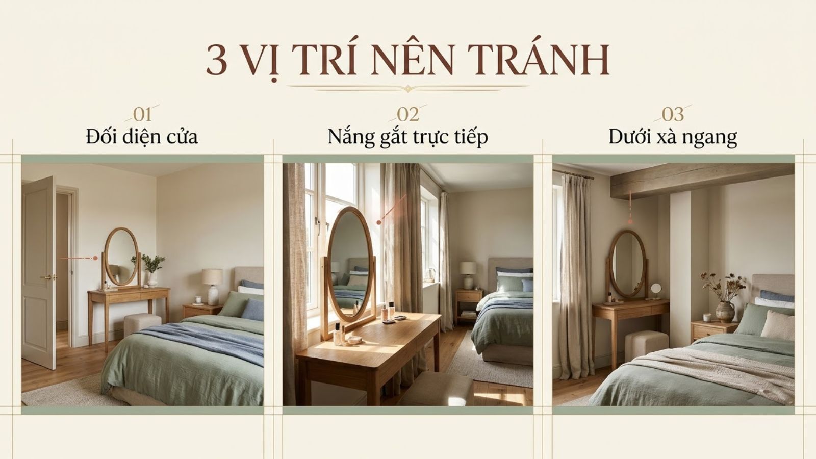 Những vị trí nên tránh khi đặt bàn ghế trang điểm trong phòng ngủ