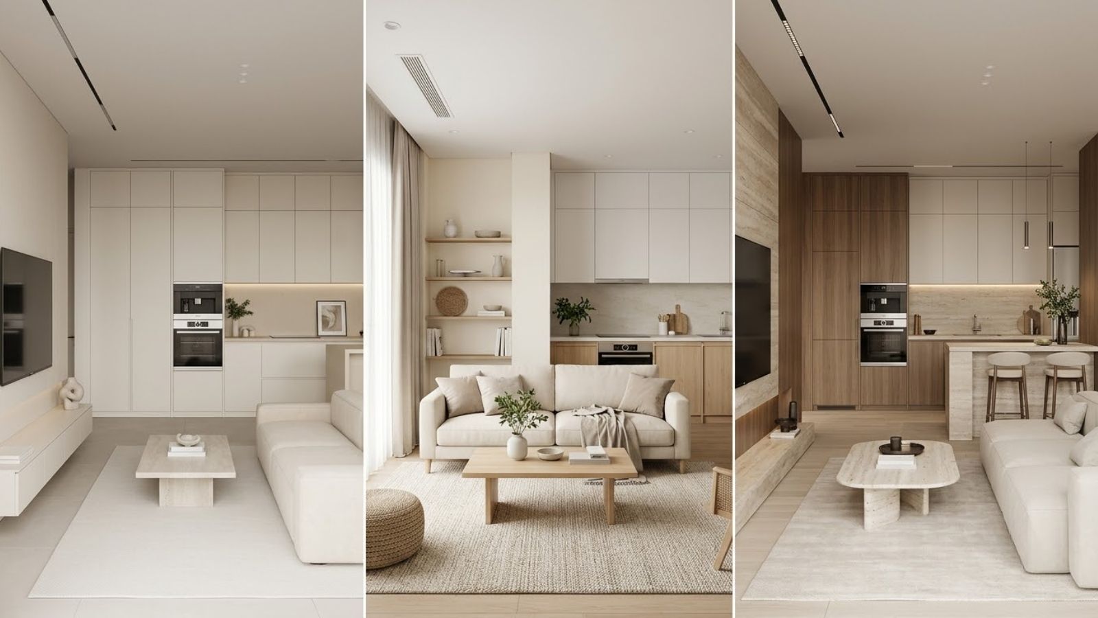 Ba phong cách nội thất phòng khách liền bếp 50m2