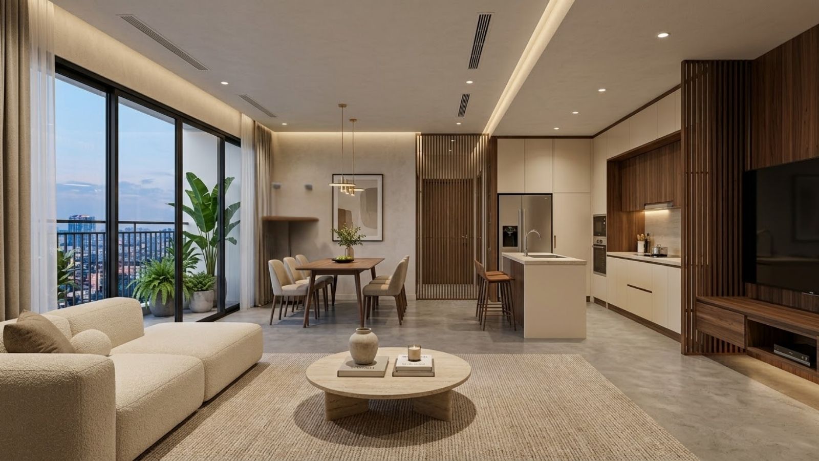 Phòng khách thông bếp bố trí hài hòa và hạn chế lỗi phong thủy