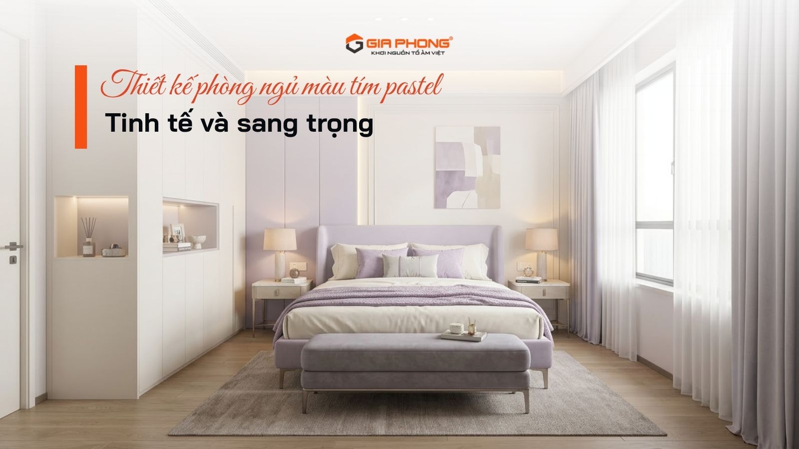 Thiết kế phòng ngủ màu tím pastel tinh tế và sang trọng - 1