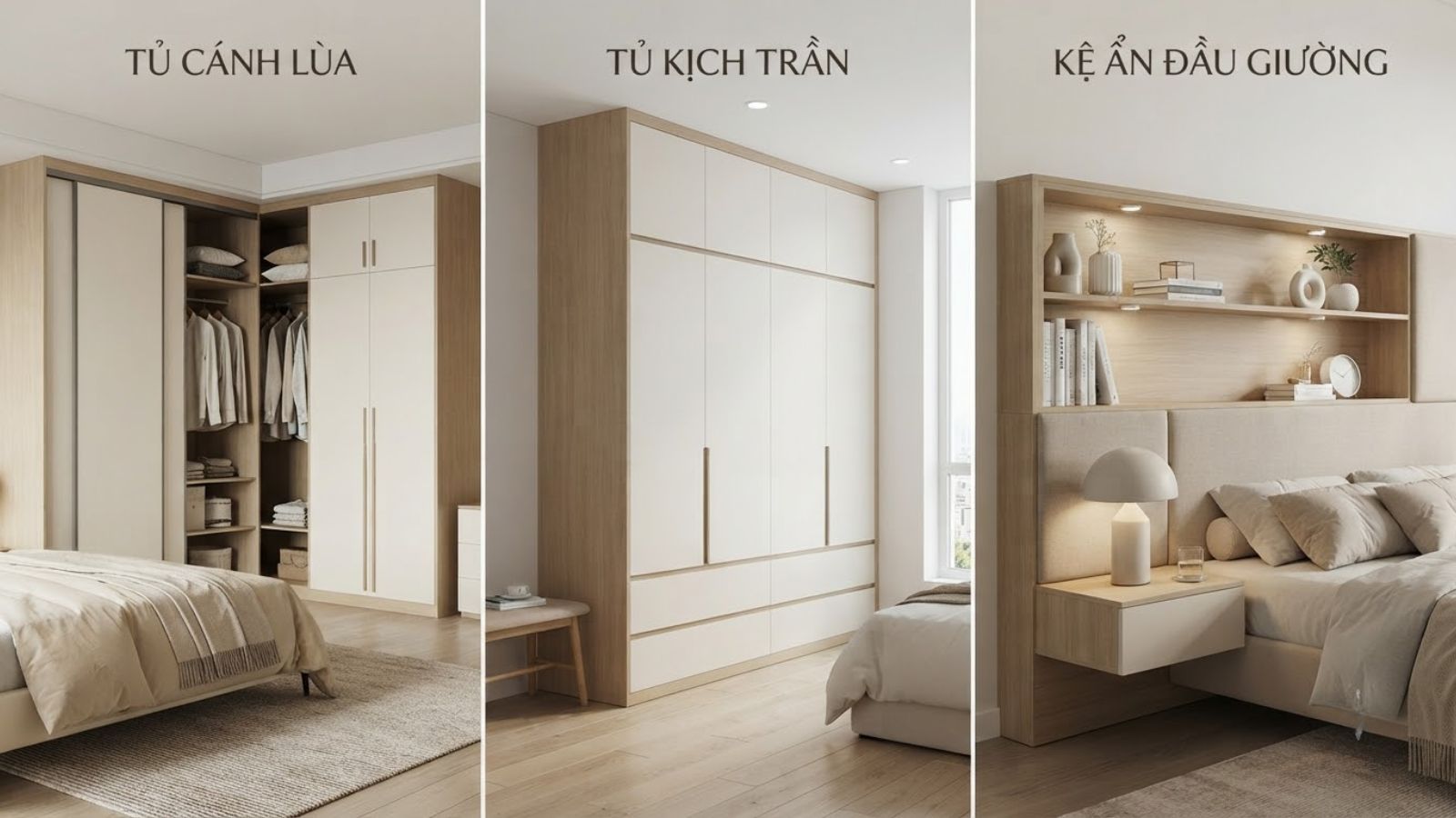 Bộ sưu tập tủ quần áo cánh lùa, tủ kịch trần và kệ ẩn đầu giường