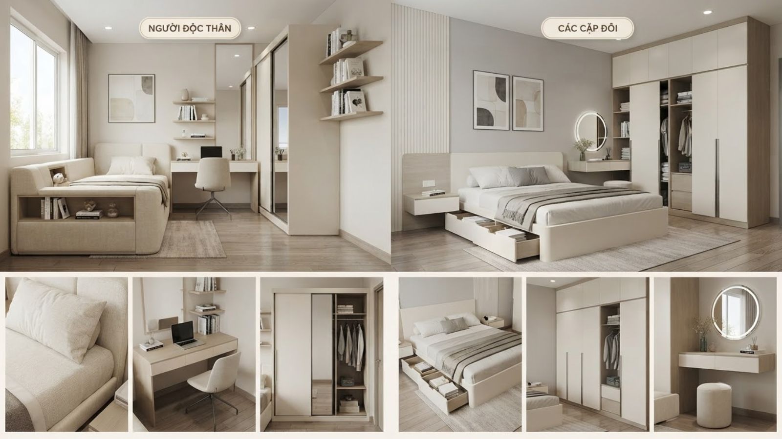 Lựa chọn nội thất theo nhu cầu sử dụng giúp phòng ngủ 12m² tối ưu công năng, tăng không gian lưu trữ và giữ được sự thoáng đãng